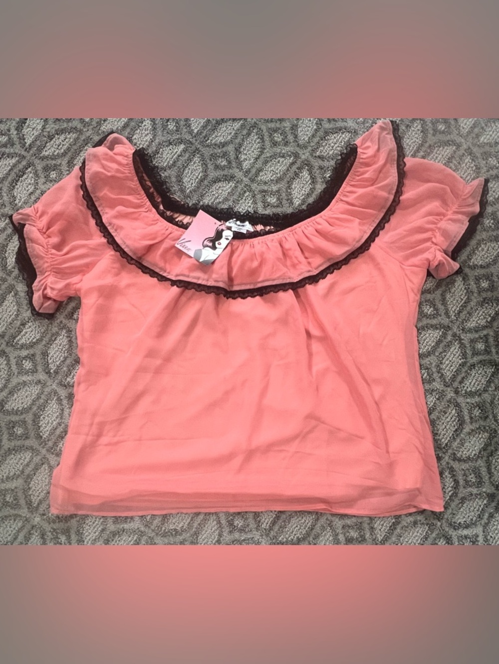 Vixen by Micheline Pitt Coral Pink Ruffled Top